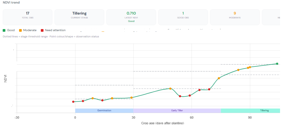 NDVI trend chart for a good performing plot
